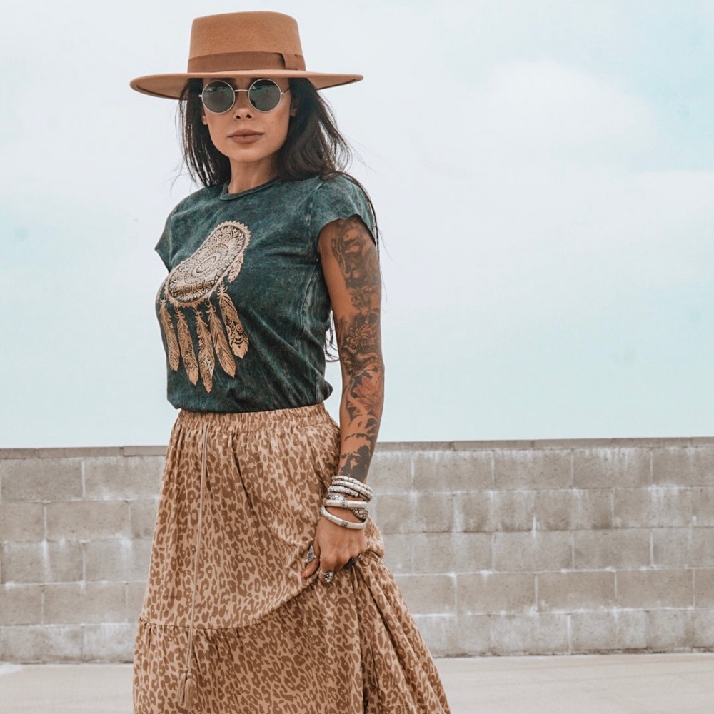 Boho Spell Style Leopard Gypsy Festival Maxi Skirt - Picture 4 of 8